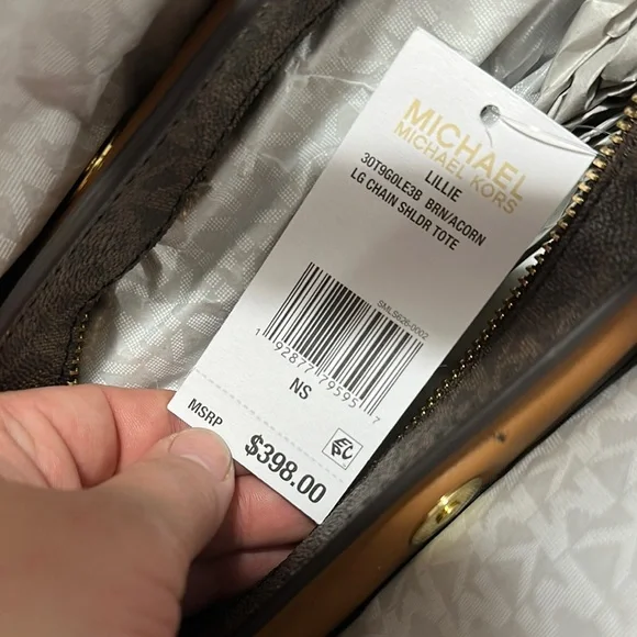 Michael Kors Large Chain Shoulder Tote “Lillie” Brown - Picture 5 of 8